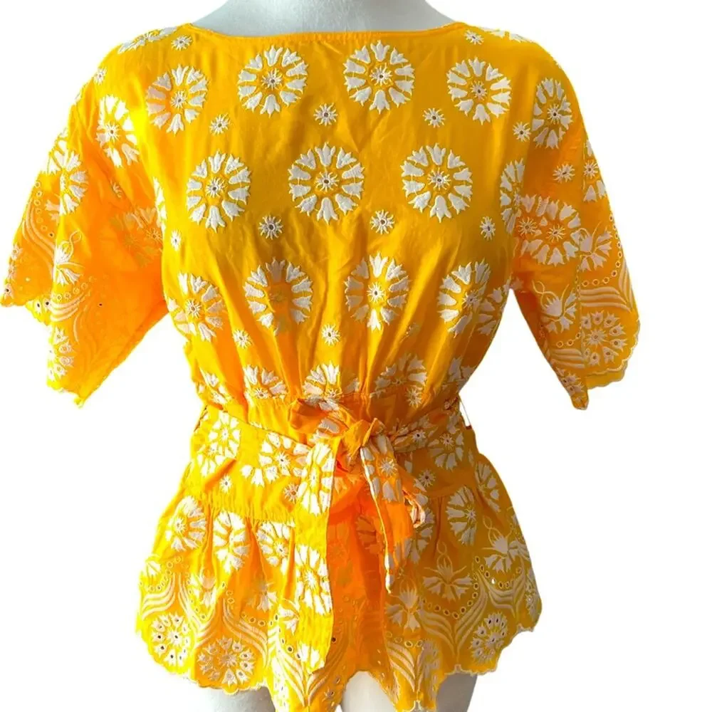 Tory Burch Embroidered Eyelet Top in Sunlight Yellow Size 4 NWOT